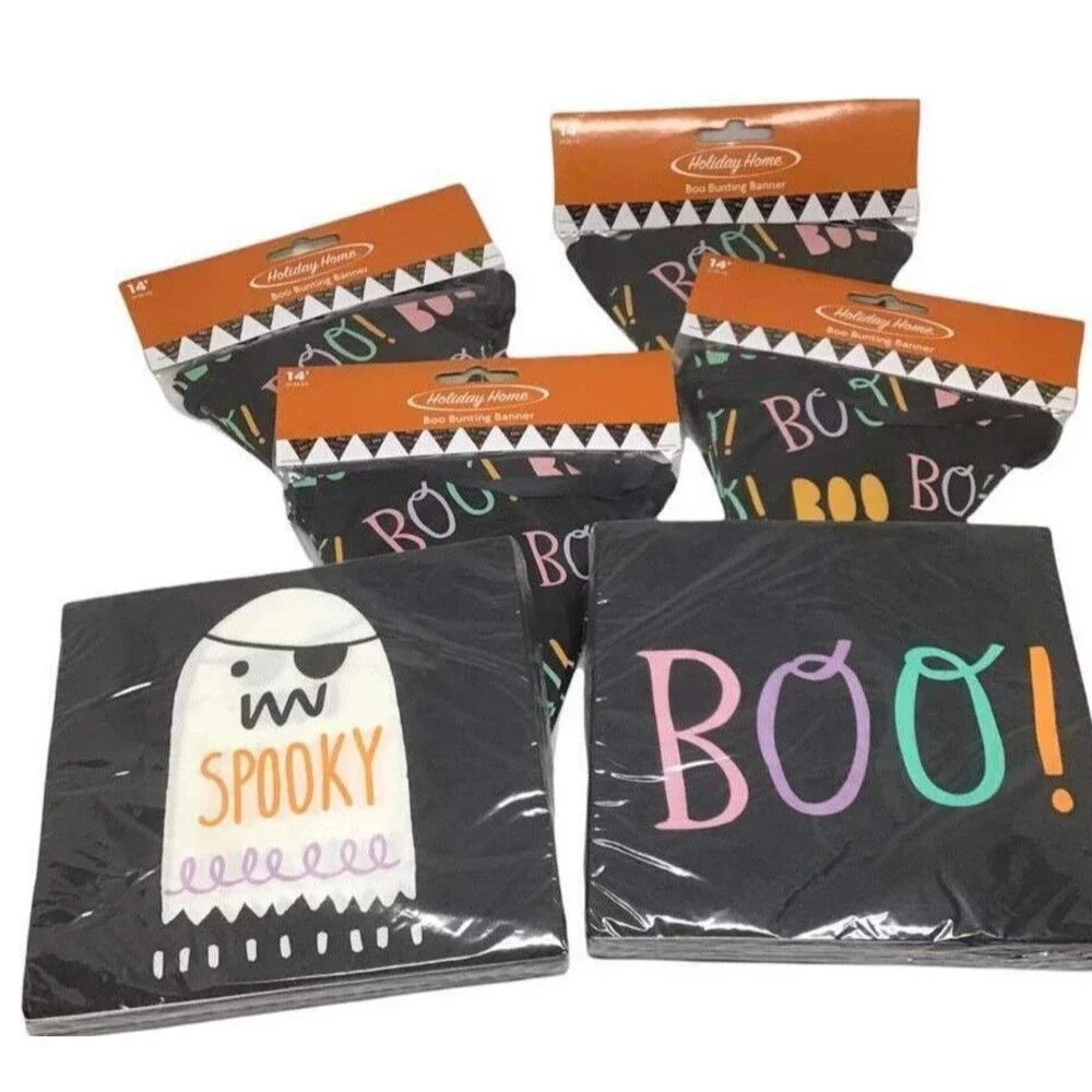 Halloween Napkins Banner Ghosts Spooky Boo Whimsical Lunch Lot 6 Party Paper NEW